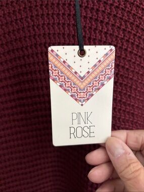 Pink Rose Textured Knit Pullover - Maroon